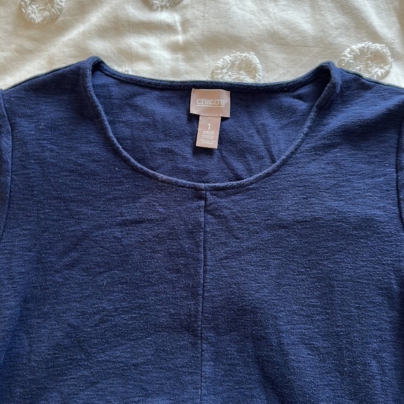 Chicos navy cotton blend seamed t-shirt dress shark bite hem small - Picture 3 of 4